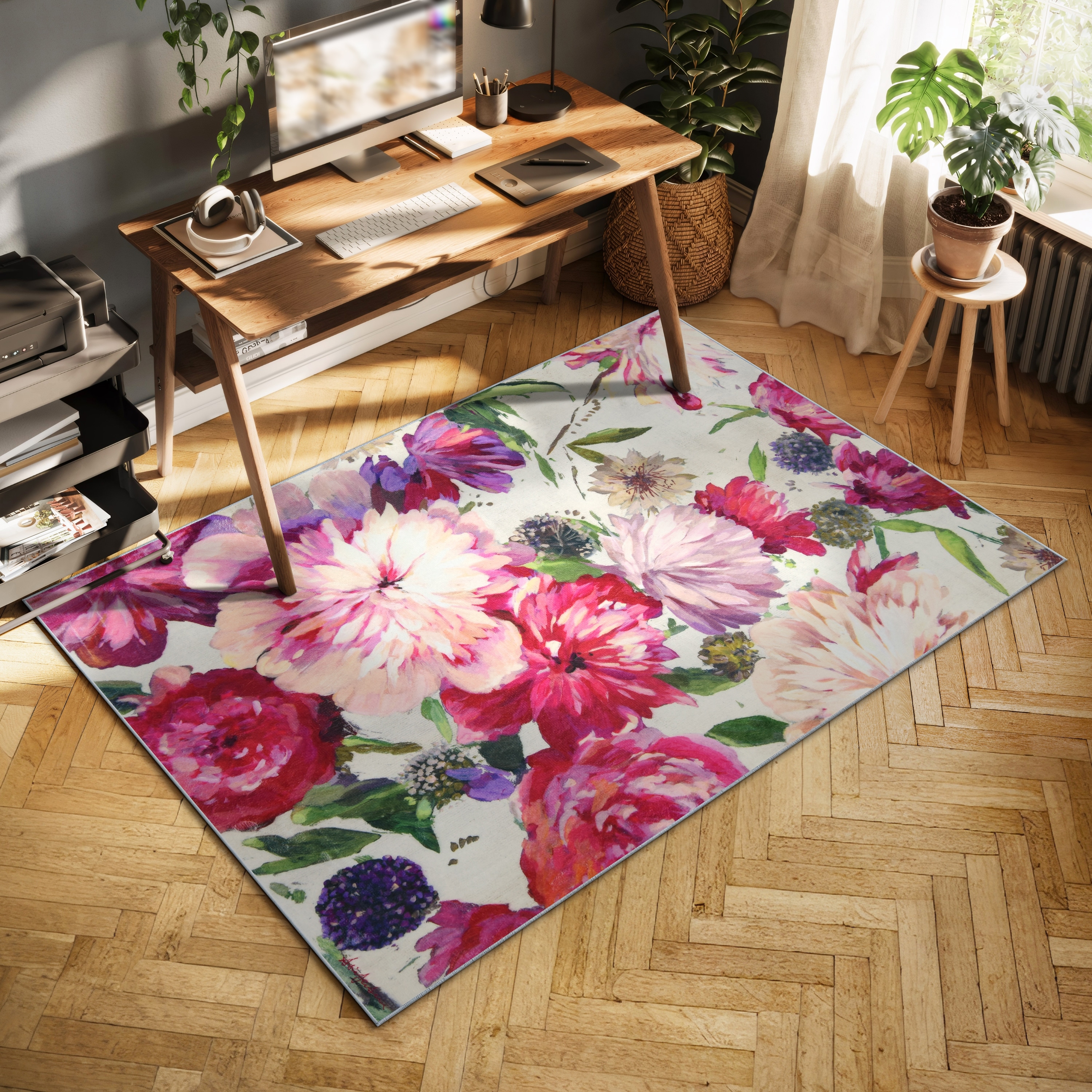 Amoroso B, Hand Washable Flowers Art Area Rug, power-loomed, 100% polyester, 2mm pile, non-slipping back