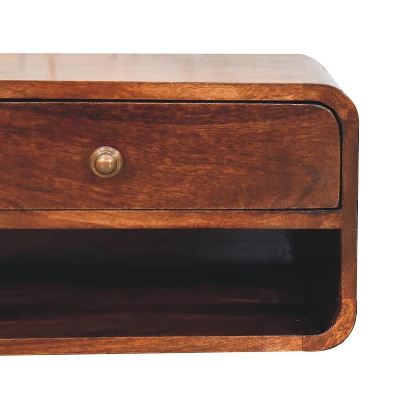 Solid Wood Curved California Walnut Wall-Mounted Bedside