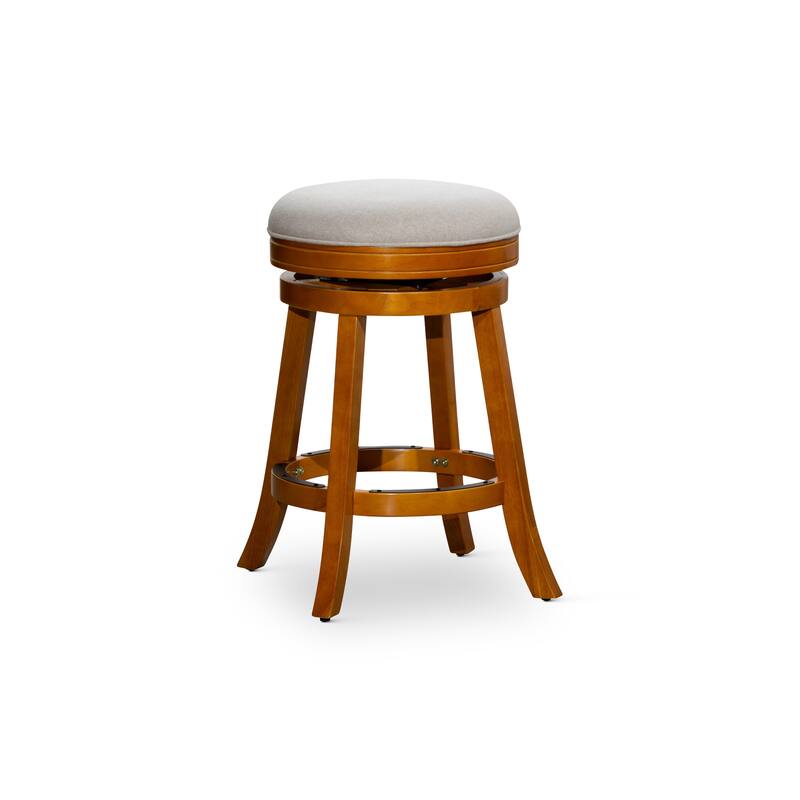 DTY Indoor Living Creede Backless Swivel Stool - Natural Finish/Beige Fabric - Counter Height