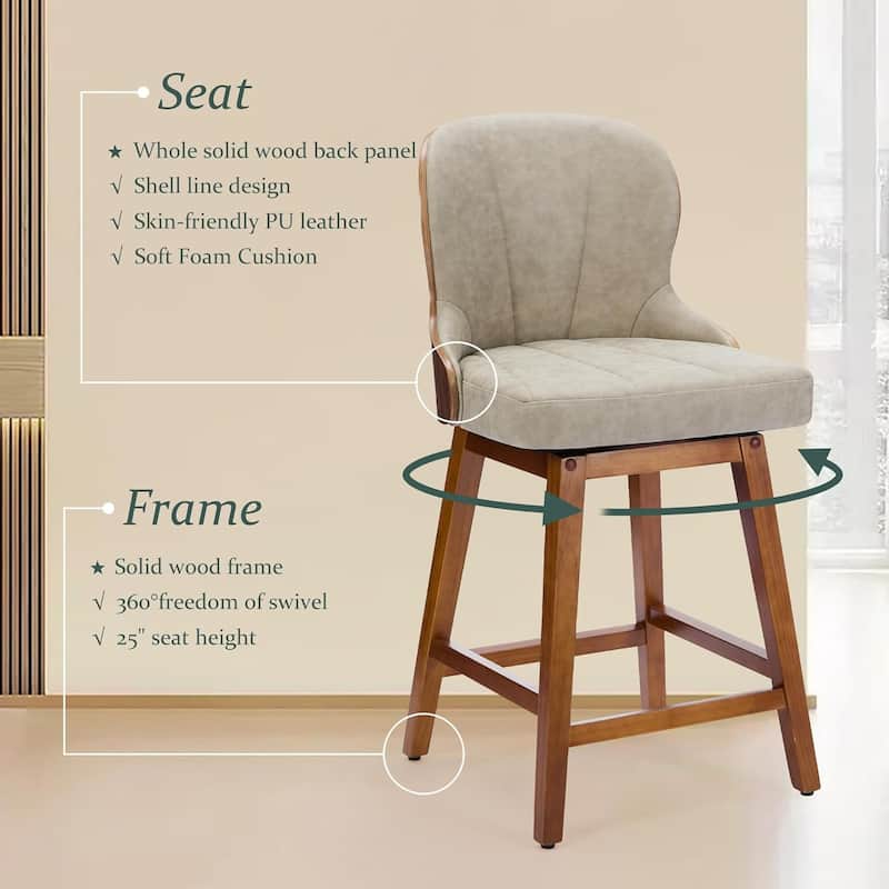 XINMICS 26 Inches Counter Height Bar Stools, Swivel PU Leather Bar Stools with Bentwood Backs, Set of 2/3 - N/A