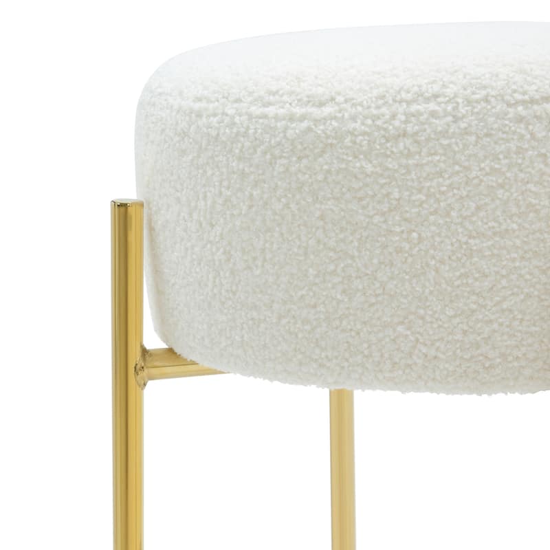 Isaac Modern Backless Metal Round Bar Stool with Boucle Padded Seat and Metal Base