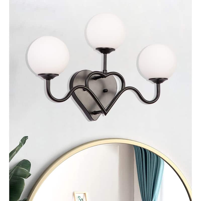 3-Light Black Bathroom Vanity Lights Wall Light with Glass Shade - 3 light