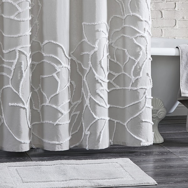 AMHNF White Rose Floral Shower Curtain - Romantic Red Butterfly Design, 74.8x70 Inches, Polyester