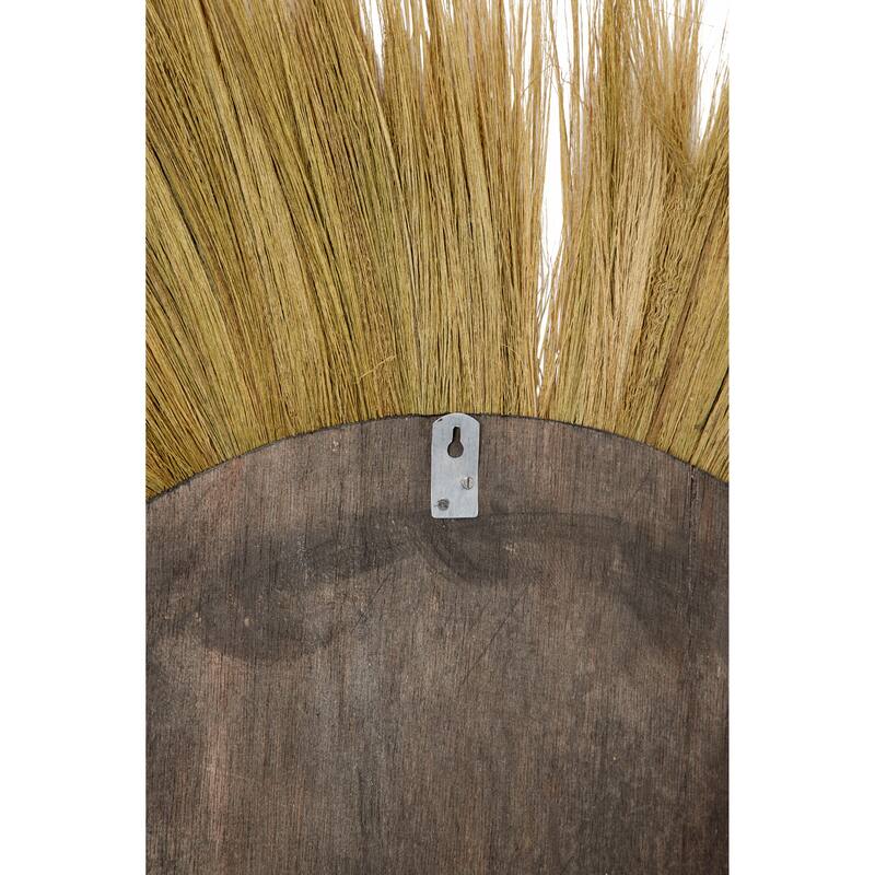 Brown Dried Plant Tribal Inspired Sunburst Grass Room Wall Mirror with Coiled Rope Center - 45 x 2 x 45Round