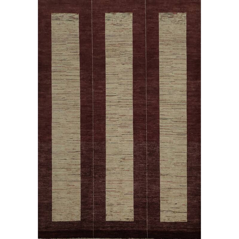 Hand Knotted Oriental 100% Wool Carpet Modern Geometric Red Gabbeh Area Rug - 10' 2'' X 8' 2''