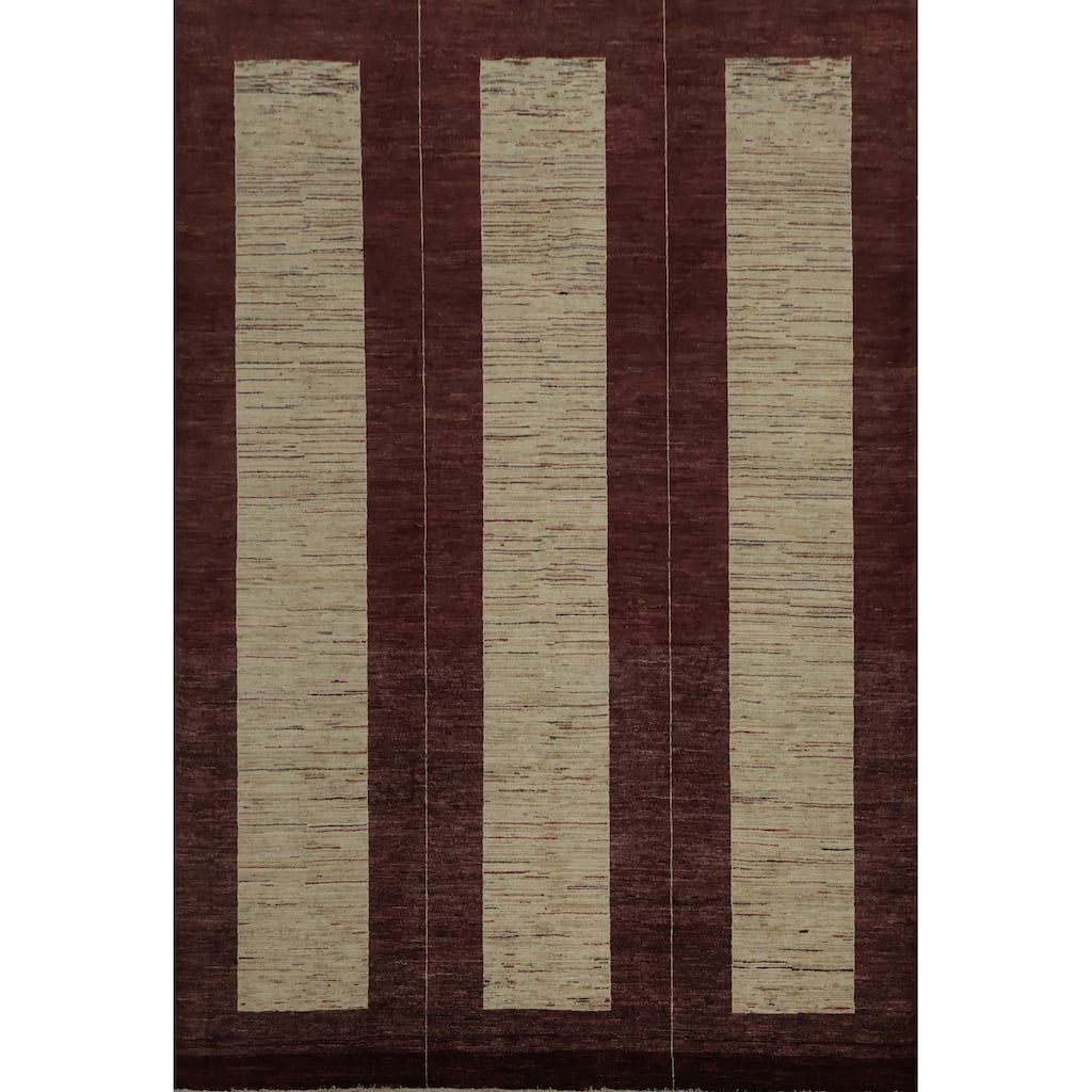 Hand Knotted Oriental 100% Wool Carpet Modern Geometric Red Gabbeh Area Rug - 10' 2'' X 8' 2''