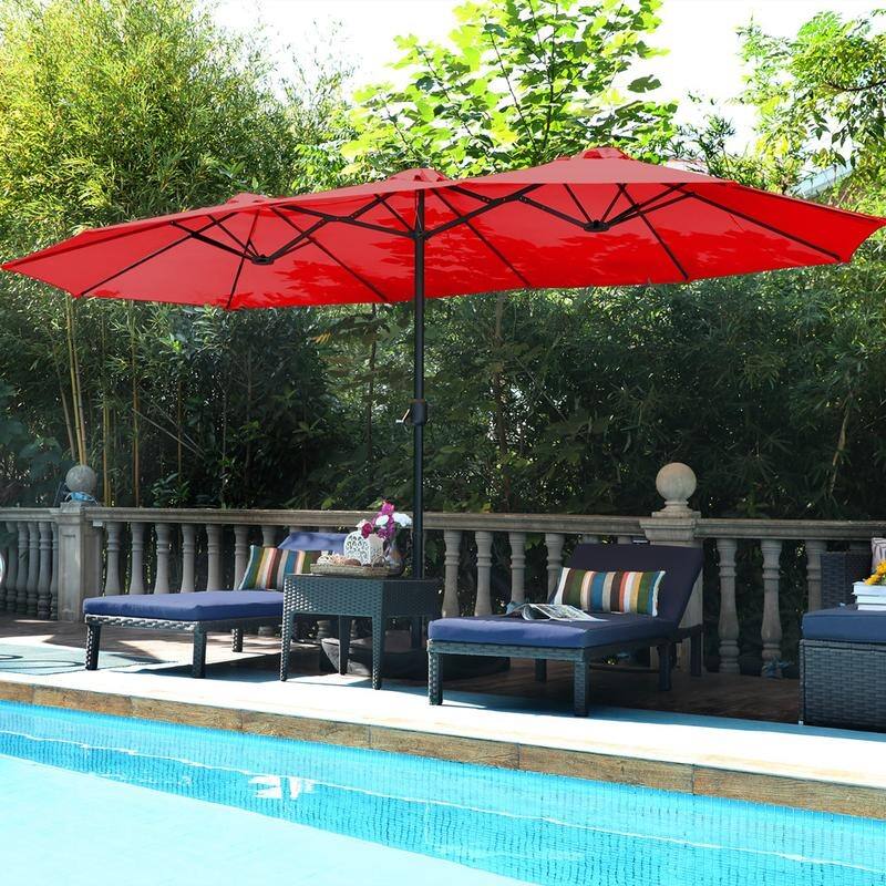 PHI VILLA 15-foot Rectangular Crank Outdoor Market Umbrella with Base Included