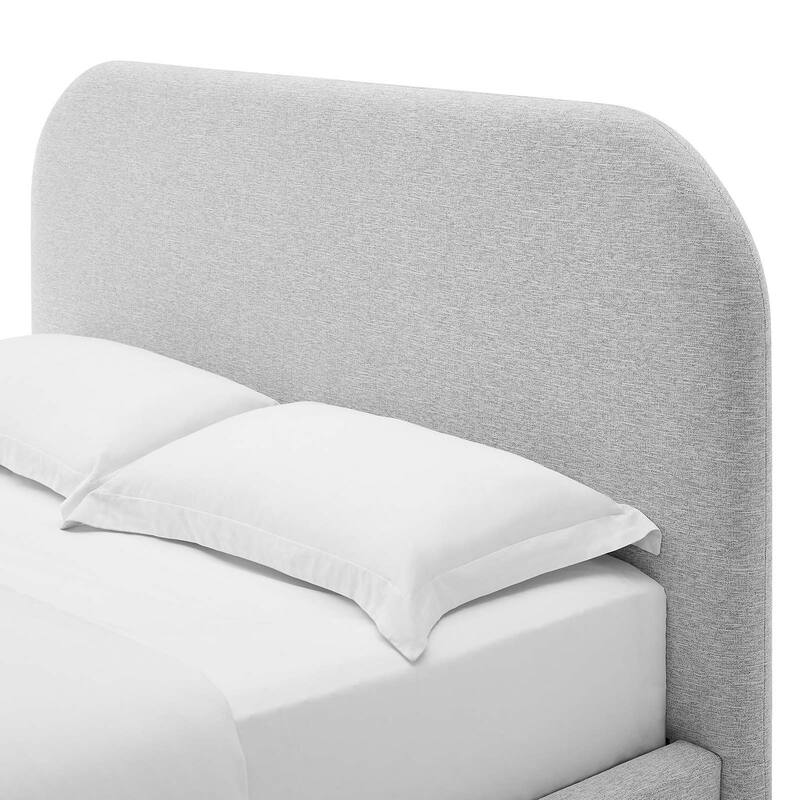 Hillsway Modern Curved Headboard Light Grey Fabric Upholstered Queen Size Platform Bed