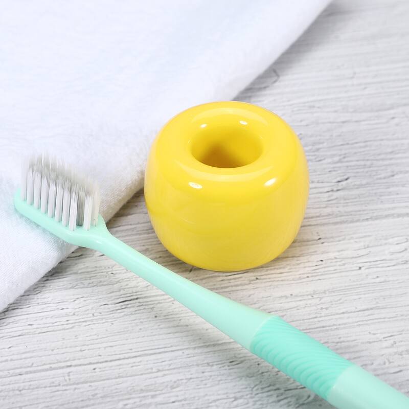 Toothbrush Holder, Round Mini Ceramic Toothbrush Holder Electric Toothbrush Holder, 1.65"x1.18", for Bathroom - Yellow
