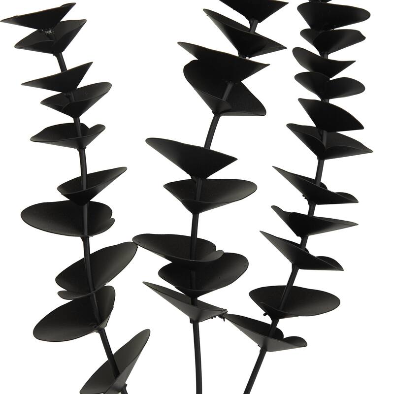 Black Metal Leaf Decorative Sculpture with Wood Base