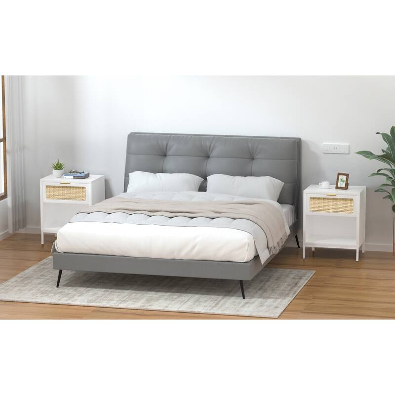 Anmytek Mid-Century Modern 1-Drawer White Nightstand Wood Bedside Table with Storage Shelf for Bedroom