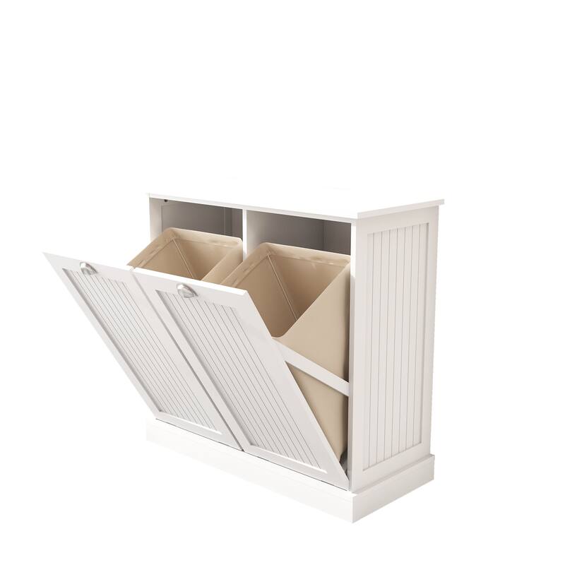33" White Tilt-Out Laundry Sorter Cabinet with Two-Compartment