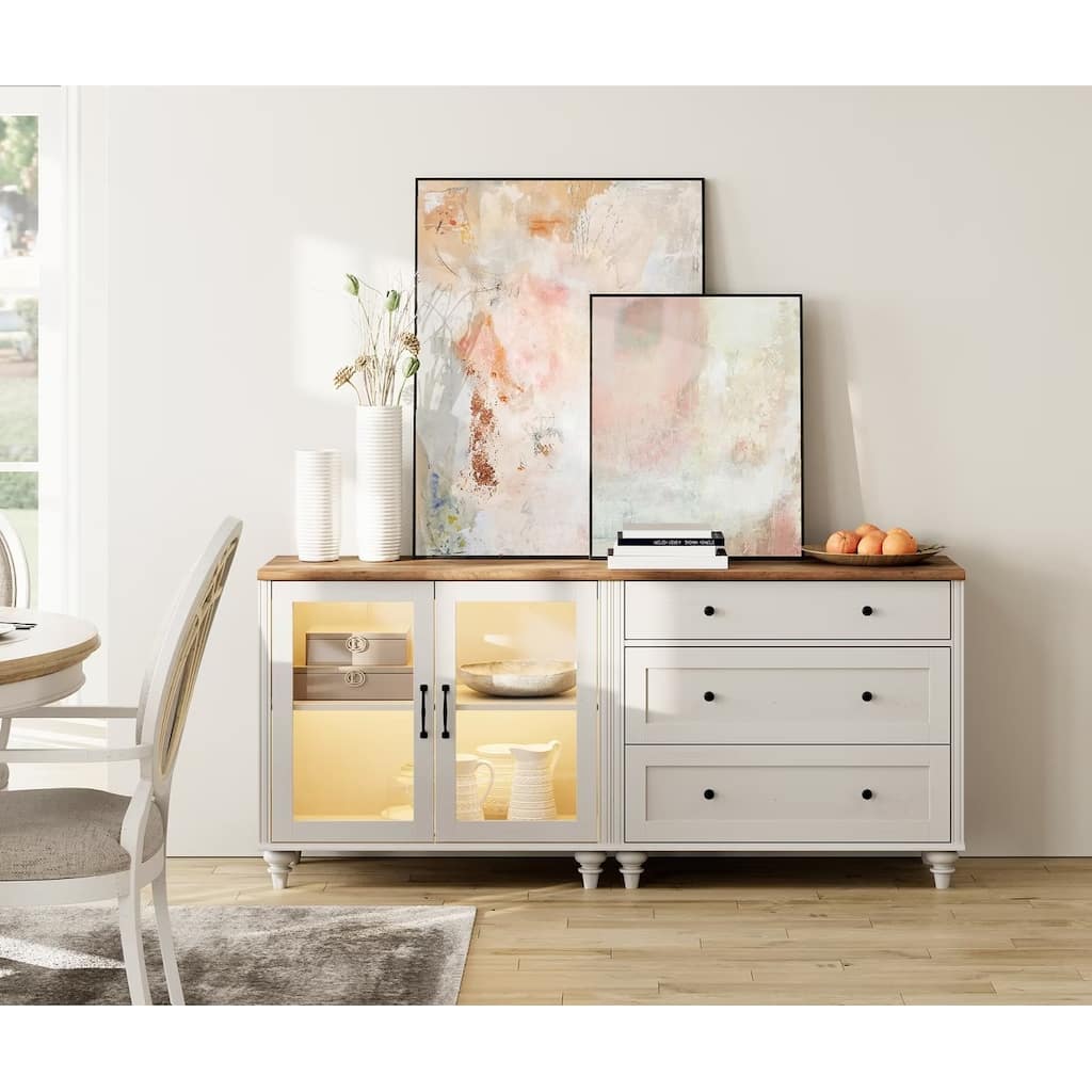 Kitchen Buffet Cabinet with Storage, 2-in-1 Sideboard Cupboard Dresser - 68 Inch