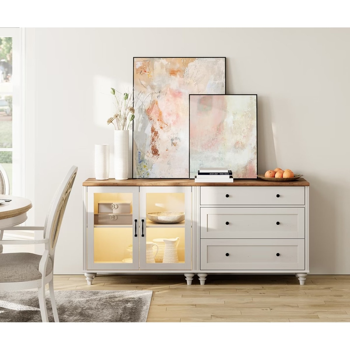 Kitchen Buffet Cabinet with Storage, 2-in-1 Sideboard Cupboard Dresser - 68 Inch