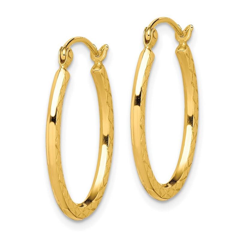 Curata 10k Yellow Gold Polished Diamond-cut 22mm Oval Hoop Earrings
