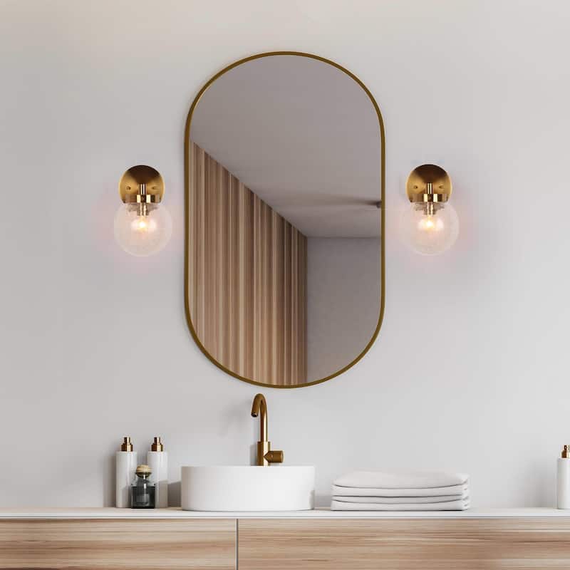 Modern 1-Light Gold Vantity Light Globe Glass Wall Sconces - L 5.5" x W 7.4" x H 8.7"