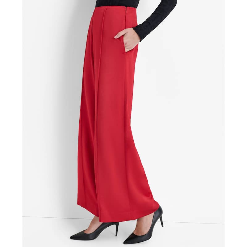 DKNY Wide Leg Pintuck Trousers - Red Light - 4