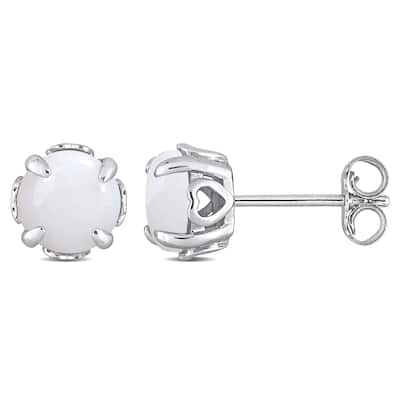 Miadora Opal Birthstone Solitaire Stud Earrings in Sterling Silver