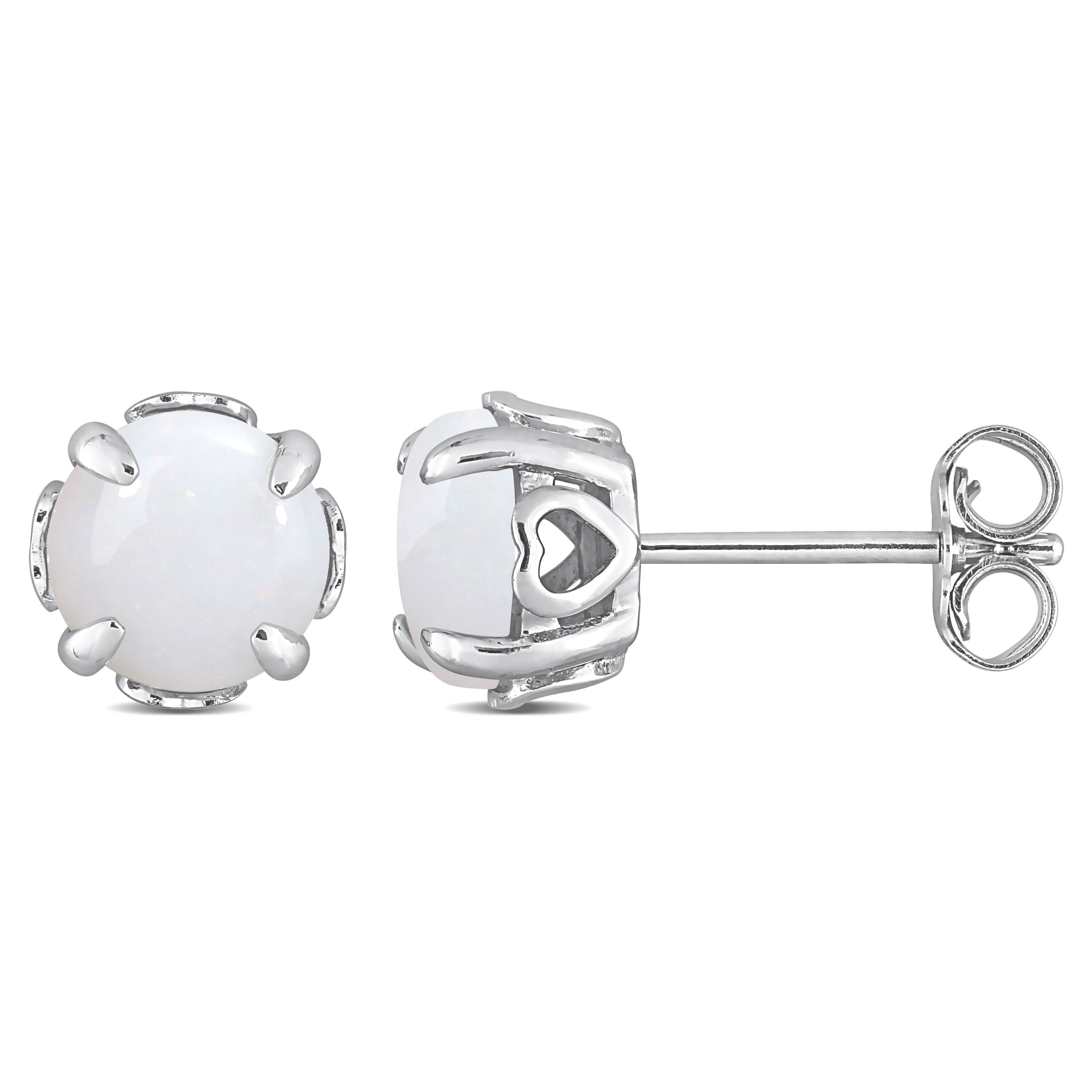 Miadora Opal Birthstone Solitaire Stud Earrings in Sterling Silver