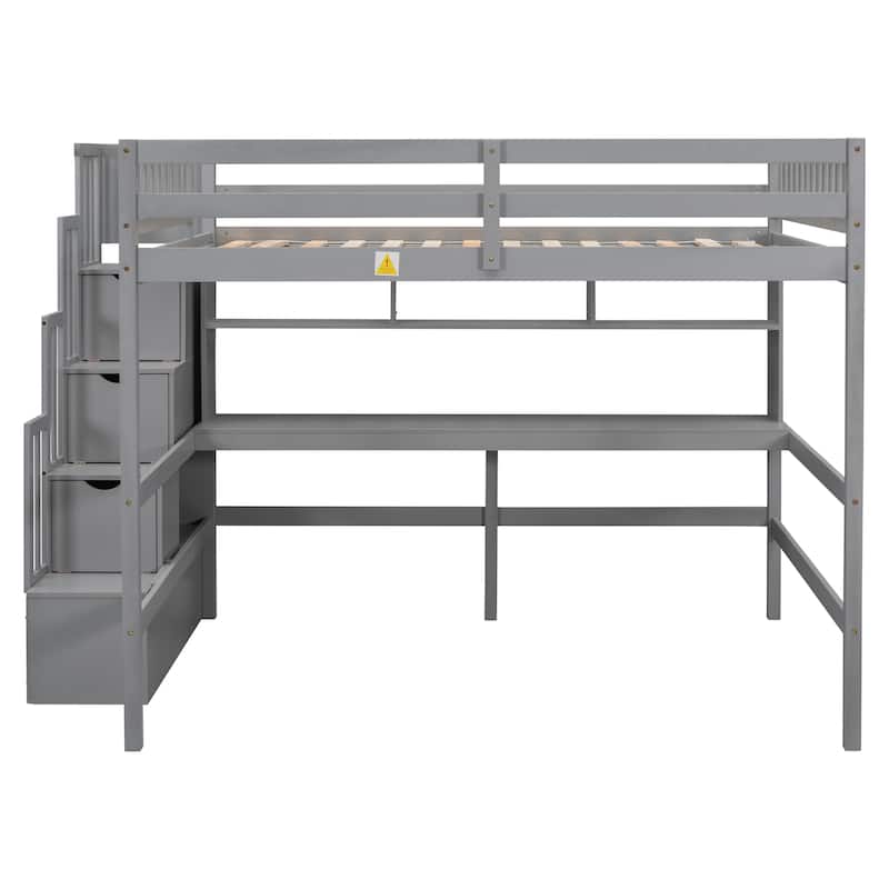 Full Size Loft Bed with Desk and Shelves
