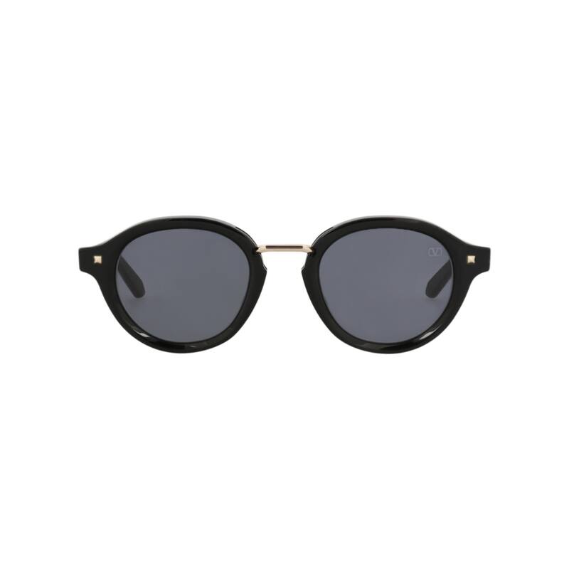 Valentino Round-Frame Acetate Sunglasses - Black-Black-Grey - Multi - Grey Lens