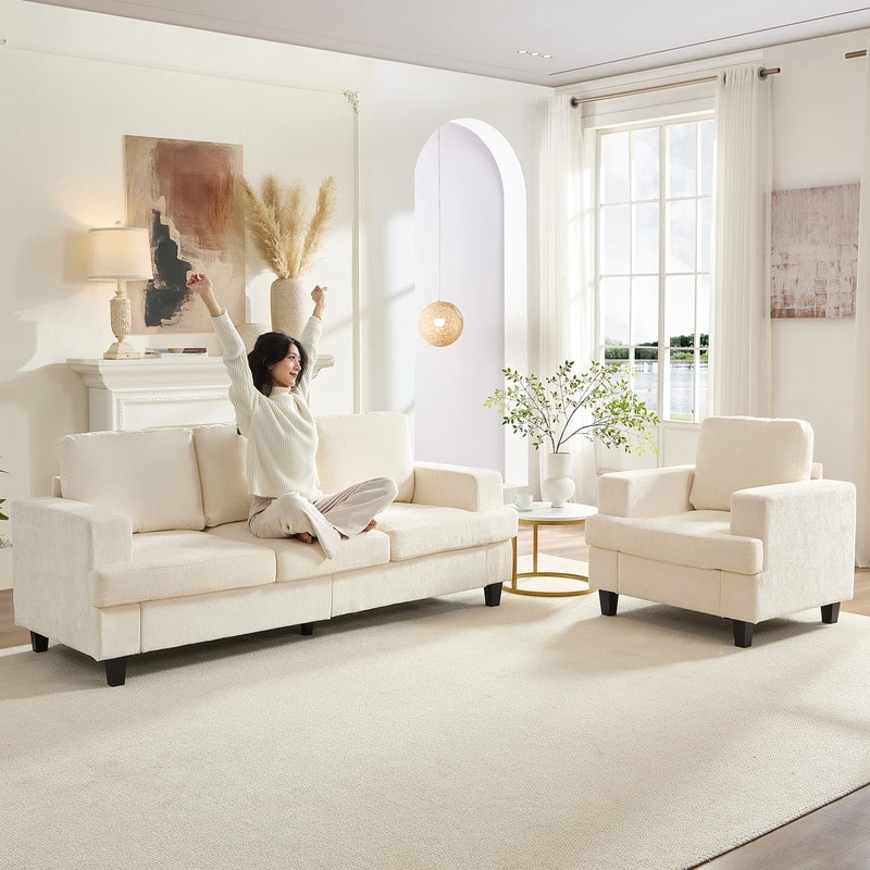Mixoy Chenille 3 Piece Living Room Sofa Set,3-Seat Sofa/Loveseat/Armchair Sofa Sets,Modular Sectional Couch Furniture Sets
