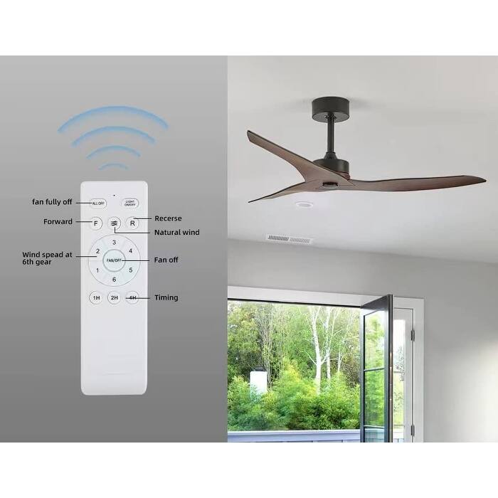 52 Inch Ceiling Fan without Light with Remote Control and 3 ABS Blades, 6 Speed Reversible DC Motor, Adjustable Height
