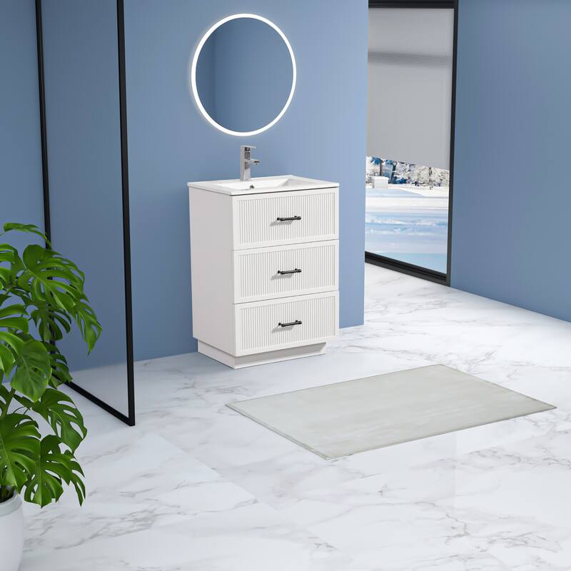 30" Freestanding Bathroom Vanity with Ceramic Sink and 2 Storage Drawers, Stylish Gray Floor Cabinet