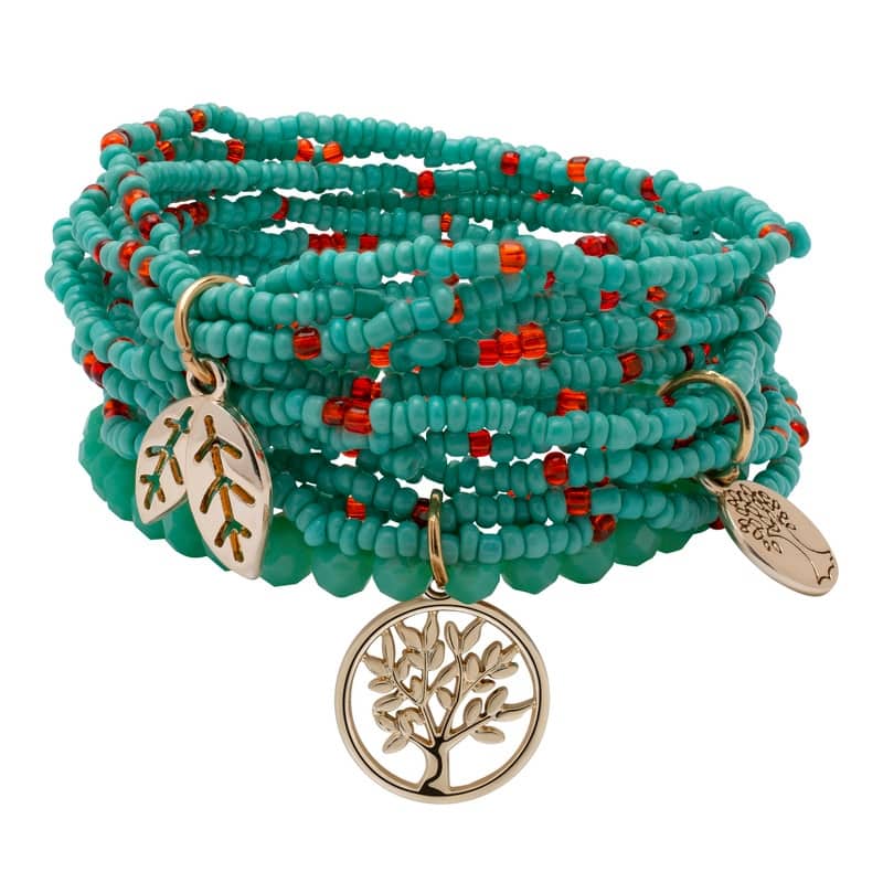 Victoria Townsend Gold Plated Leaf Charm Blue Bead Layering Bracelet