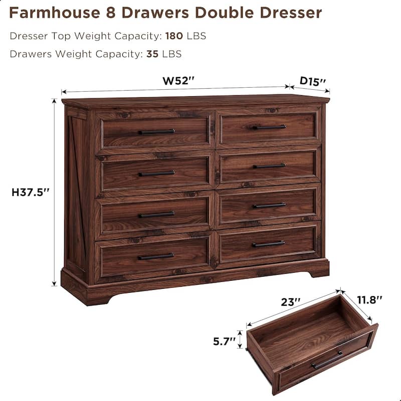 Farmhouse 8 Drawers Dresser Chests for Bedroom, Wood Chest of Drawers