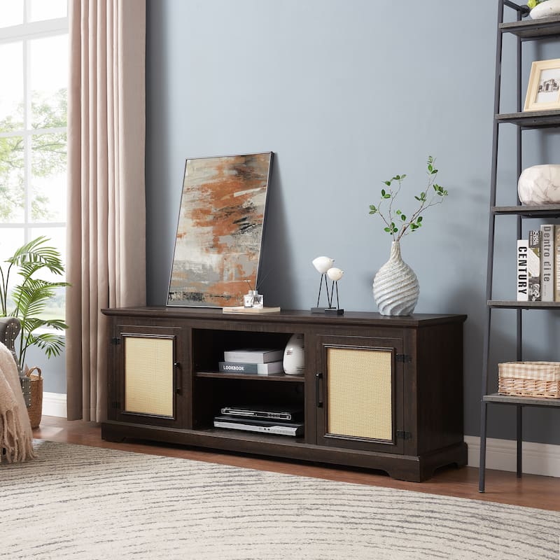 Farmhouse Rattan TV Stand Console Table for TVs up to 70 Inches