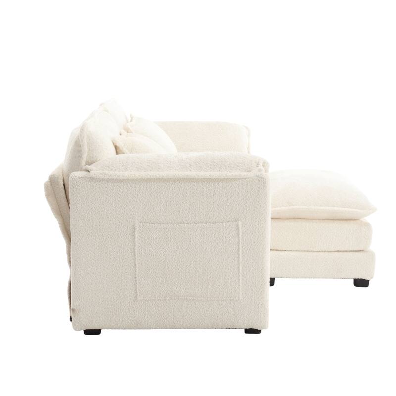 76'' Oversized Chenille Loveseat Sofa with Movable Ottoman Small Sofa for Apartment