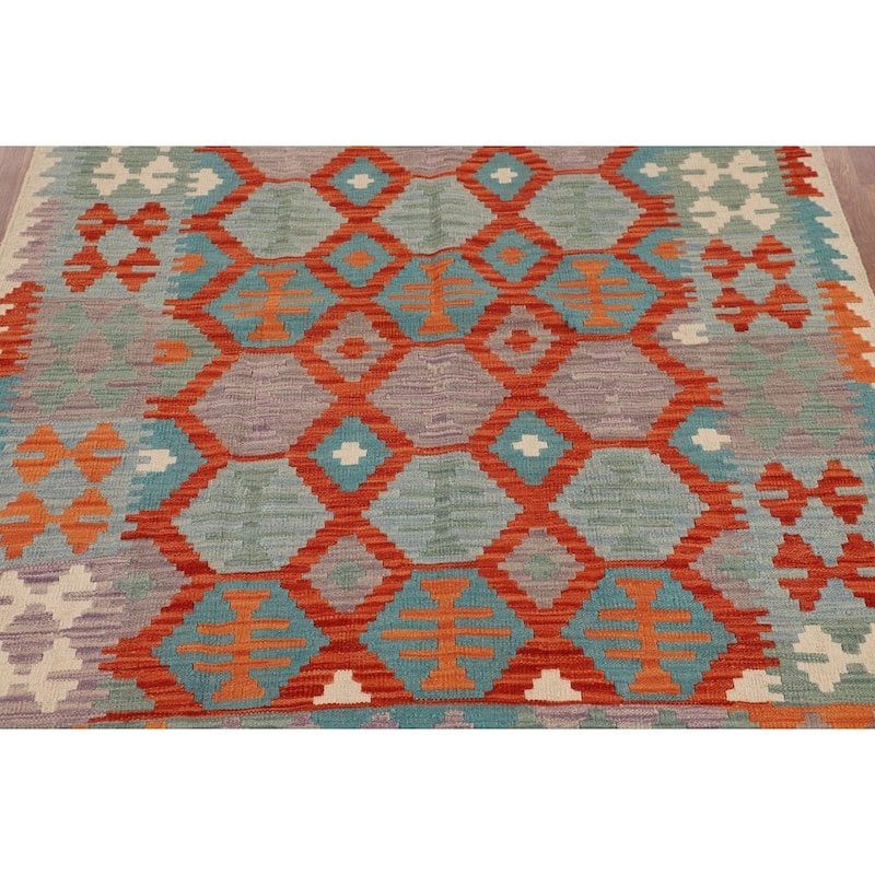 Kilim Reversible Oriental Area Rug Hand-Woven Multi-Color Wool Carpet - 5'0"x 6'4"