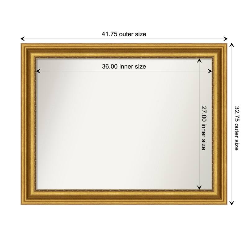 Parlor Gold Framed Non-Beveled Custom Wall Mirror, Bathroom Vanity Mirror - Outer Size: 41.75 x 32.75