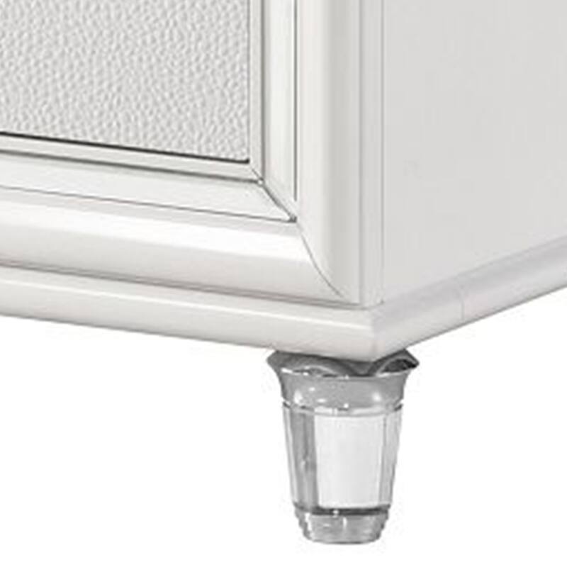 Rara 30 Inch Nightstand, 2 Drawers, Mirror Trim, Acrylic Legs, White