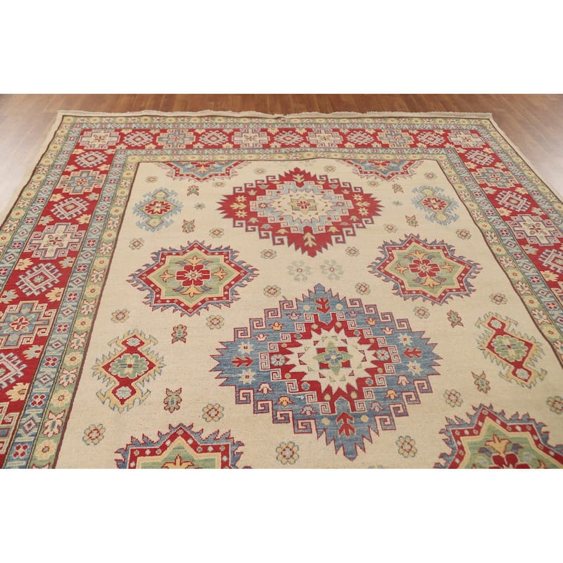 Geometric Kazak Area Rug Hand-Knotted Wool Carpet - 8'5"x 11'11"