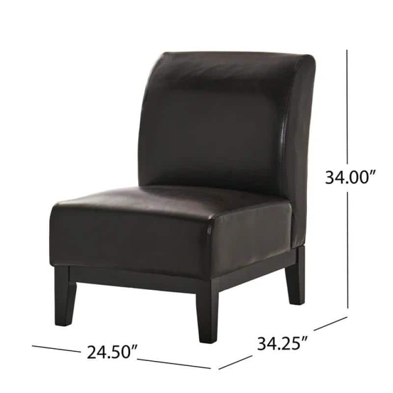 Roomfitters Modern Armless Lounge Chair with Faux Leather Upholstery, Brown