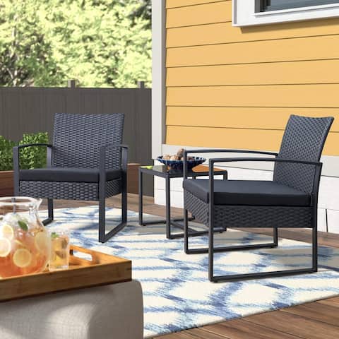 Furmax 3 Pieces Patio Set PE Rattan Bistro Chairs Set with Table