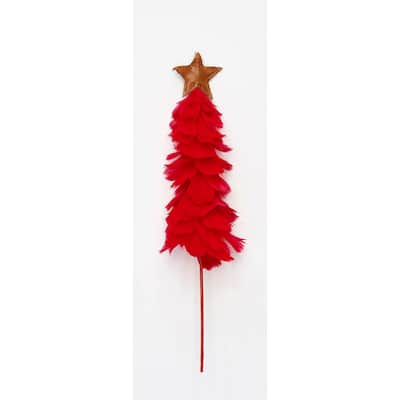 9" Feather Tree with Star on 10" Stick, Red, Set of 3 - 13"