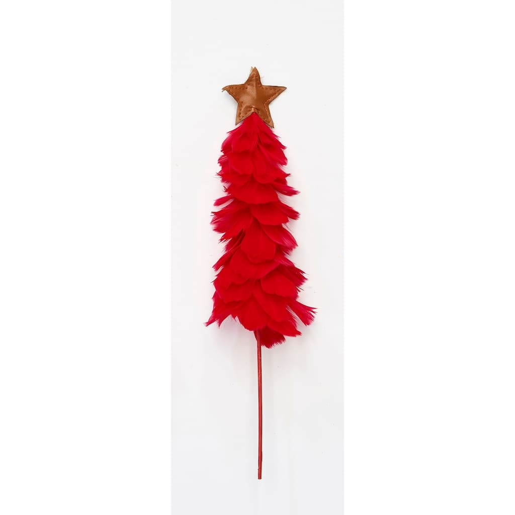 9" Feather Tree with Star on 10" Stick, Red, Set of 3 - 13"