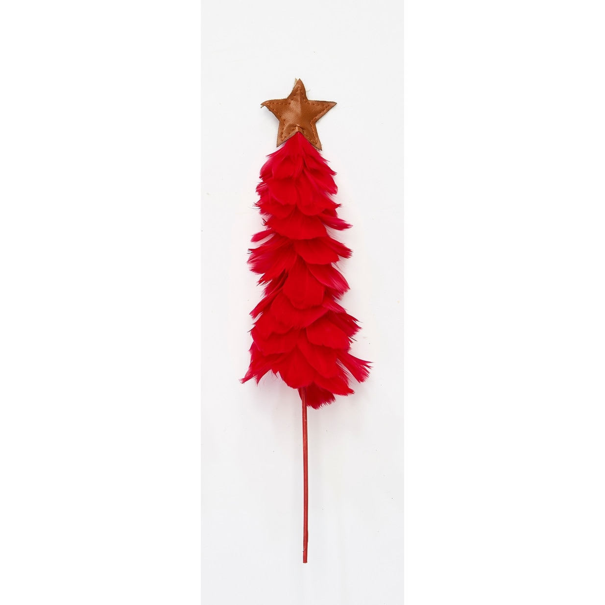 9" Feather Tree with Star on 10" Stick, Red, Set of 3 - 13"