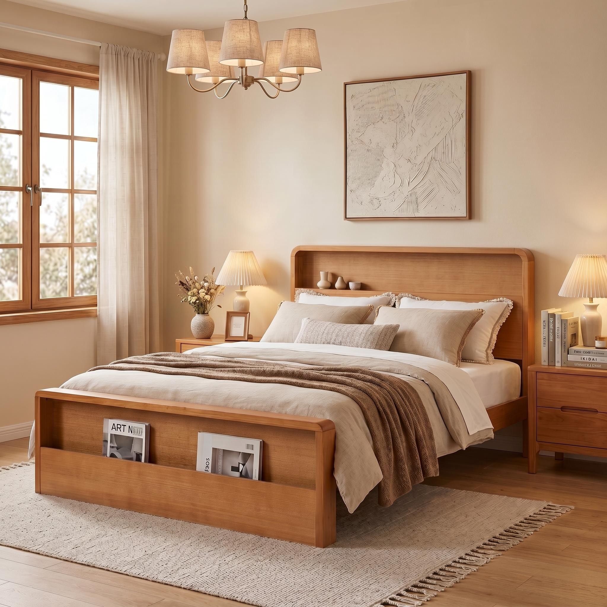 Queen Size Platform Bed Frame with Storage Headboard & Footboard