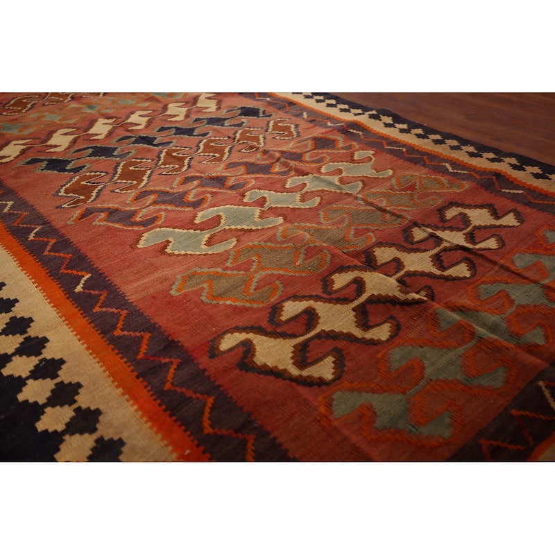 Vegetable Dye Kilim Qashqai Persian Runner Rug Flatweave Wool Carpet - 4'4"x 9'0"