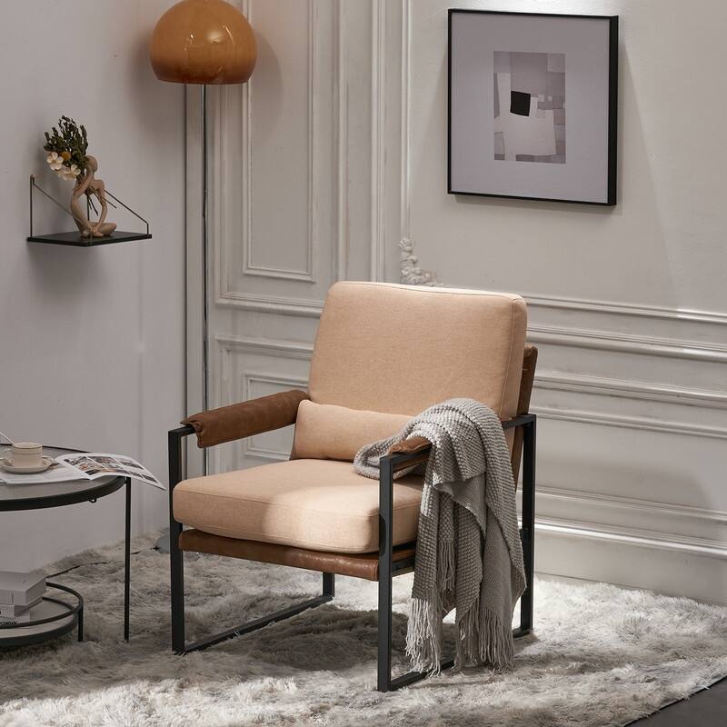 Modern Single Iron Frame Leisure Chair - Beige  - Linen Honeycomb Skin