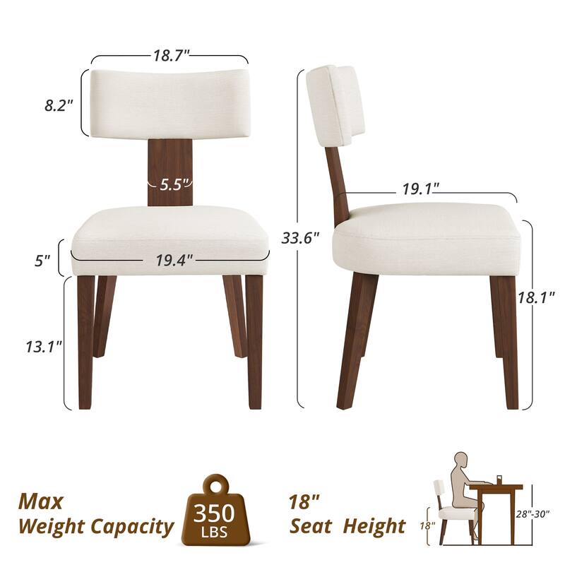 With Curved Backrest (2/4/6-Piece Set) Upholstered Dining Chairs - 19.1"D x 19.4"W x 33.6"H