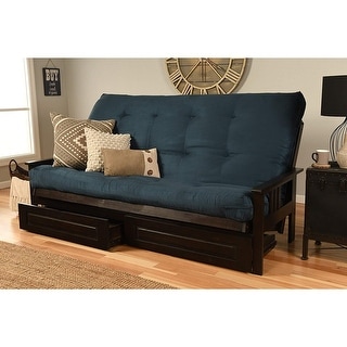85 in. Espresso/Suede Navy Polyester Upholstered Queen Size Futon Set ...