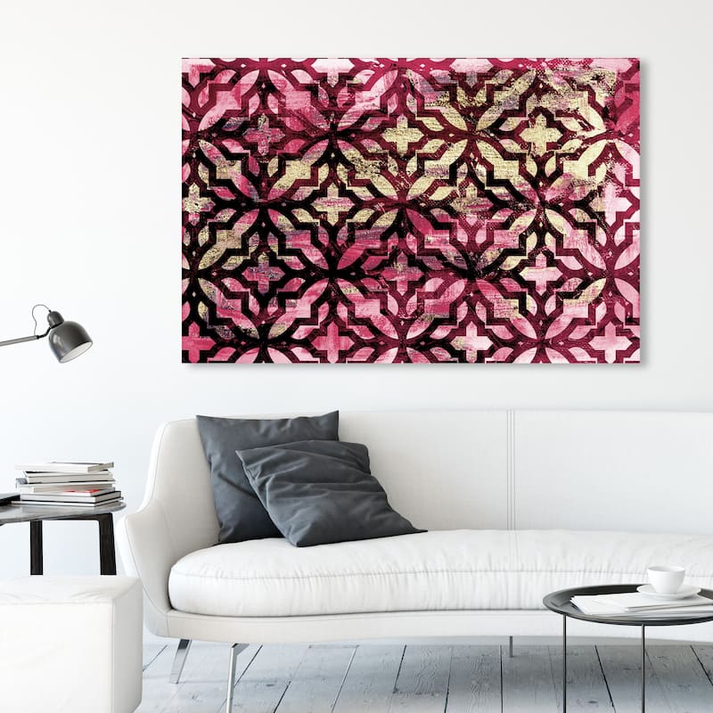 Wynwood Studio Canvas Abstract Cranberry Tiles Pink and Metallic Gold Traditional Wall Art Canvas Print - 36 x 54
