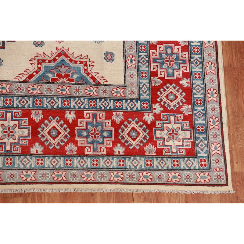 Hand Knotted Oriental 100% Wool Carpet Traditional Geometric Beige & Ivories Kazak Area Rug - 11' 1'' X 8' 4''