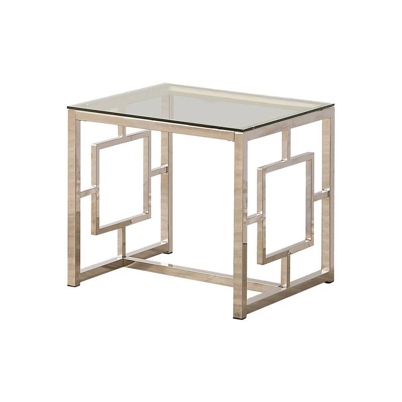 23.75 in. Silver and Clear Square Glass End Table, Sturdy Build End Side Table for Living Rooms