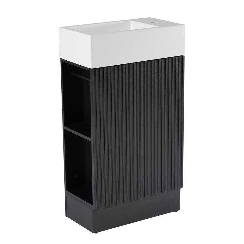 Grey 18.6" Bathroom Vanity with Undermount Sink, Two-Tier Shelf, Cabinet, and Toilet Paper Holder, Left or Right Install